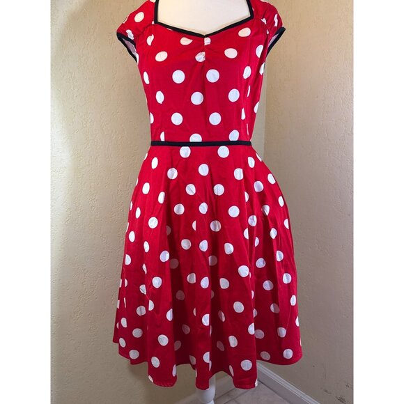 Disney Parks Authentic Red Polka Dot Dress With Black Trim - Picture 1 of 12